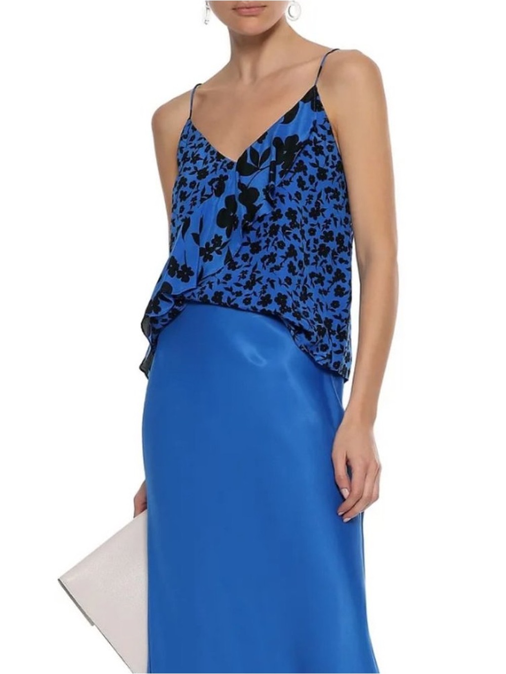 Alice + Olivia - Lavonia Ruffled Floral Silk Crepe Camisole Tank Top - Blue